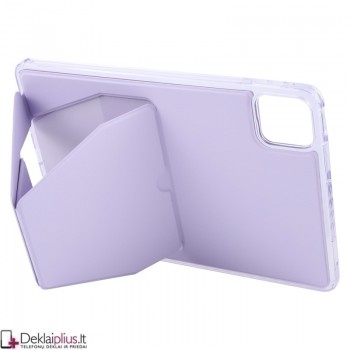 Dirbtinės odos nugarėlė su sulankstomu magnetiniu laikikliu - violetinis (Xiaomi Pad 7/Pad 7 Pro/Pad 8/Pad 8 Pro)
